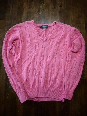 Vtg Greenwich Linen Cotton Cable Knit Sweater Sz M '80s Pink Preppy Barbiecore